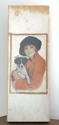 vintage snoepjes/chocoladedoos vrouw met hondje