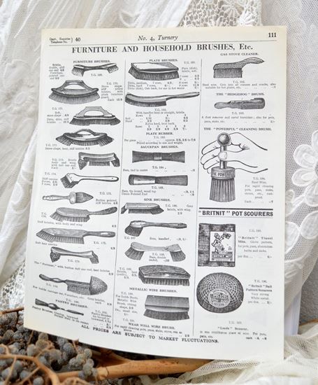 Picture of VINTAGE PAGE FROM A CATALOG OF A DEPARTMENT STORE WITH VARIOUS BRUSHES AVAILABLE