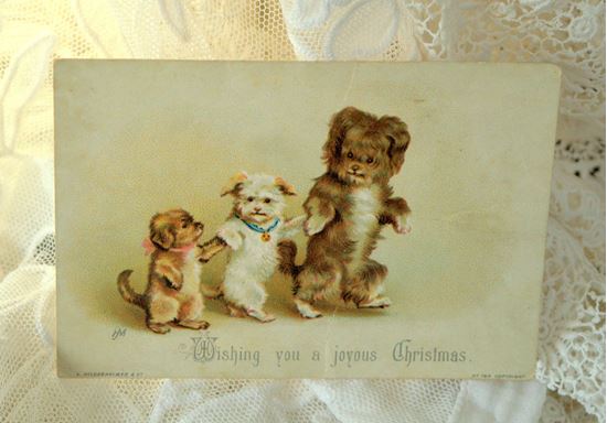 Picture of VICTORIAN CHRISTMAS CARD WITH THREE DOGS*SOLD*